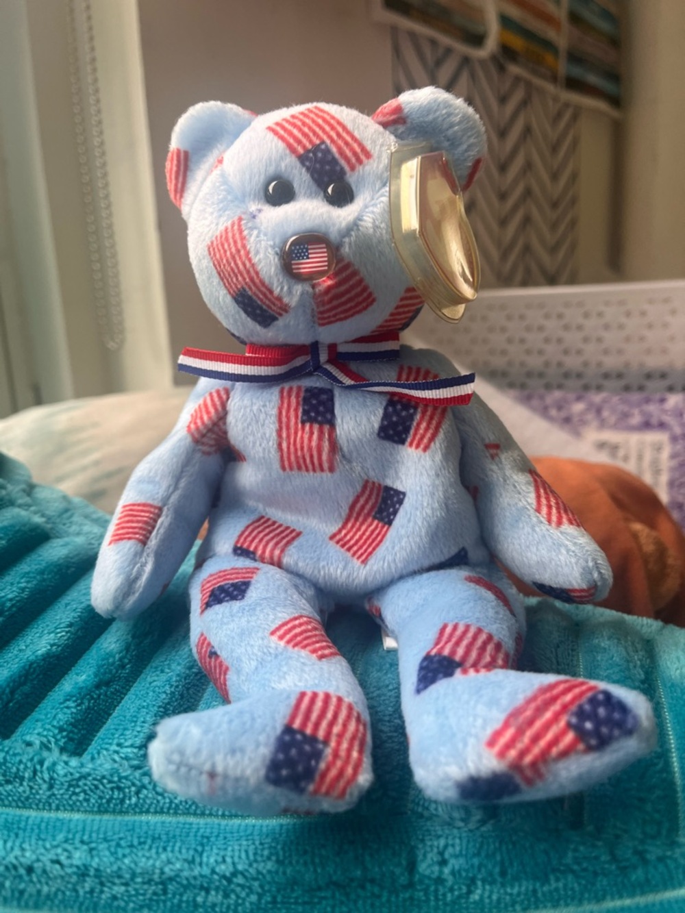 Ty UNION Blue Patriotic Flag Bear Plush
